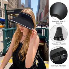 新款女士骑行防晒帽，防紫外线，可折叠，加宽帽檐，遮挡面部，无帽顶防晒帽，草编帽，大帽檐，夏季防紫外线，遮挡面部，无帽顶，防紫外线，户外便携式防晒帽 - 彩色 - 查看 1