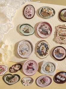 30张/包 复古仿蜡封压纹贴纸，创意DIY剪贴簿装饰贴纸，适用于计划本、相册、日记本 - 花朵正盛開 - 查看 1