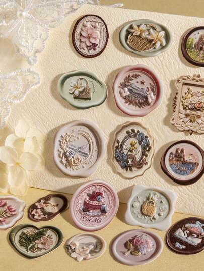 30 piezas/paquete Pegatinas con sello de cera falso vintage, pegatinas decorativas creativas DIY para scrapbooking, diario, álbum de fotos, diario