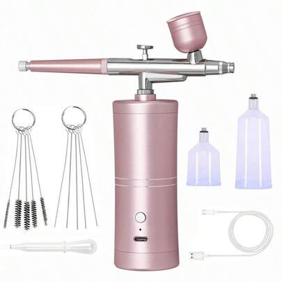 1 套超稳定喷枪套装：25 PSI 精密喷枪，适用于美甲，可充电双模式喷枪，带 0.3mm 喷嘴，便携式化妆喷枪，适用于凝胶美甲、渐变法式美甲等。