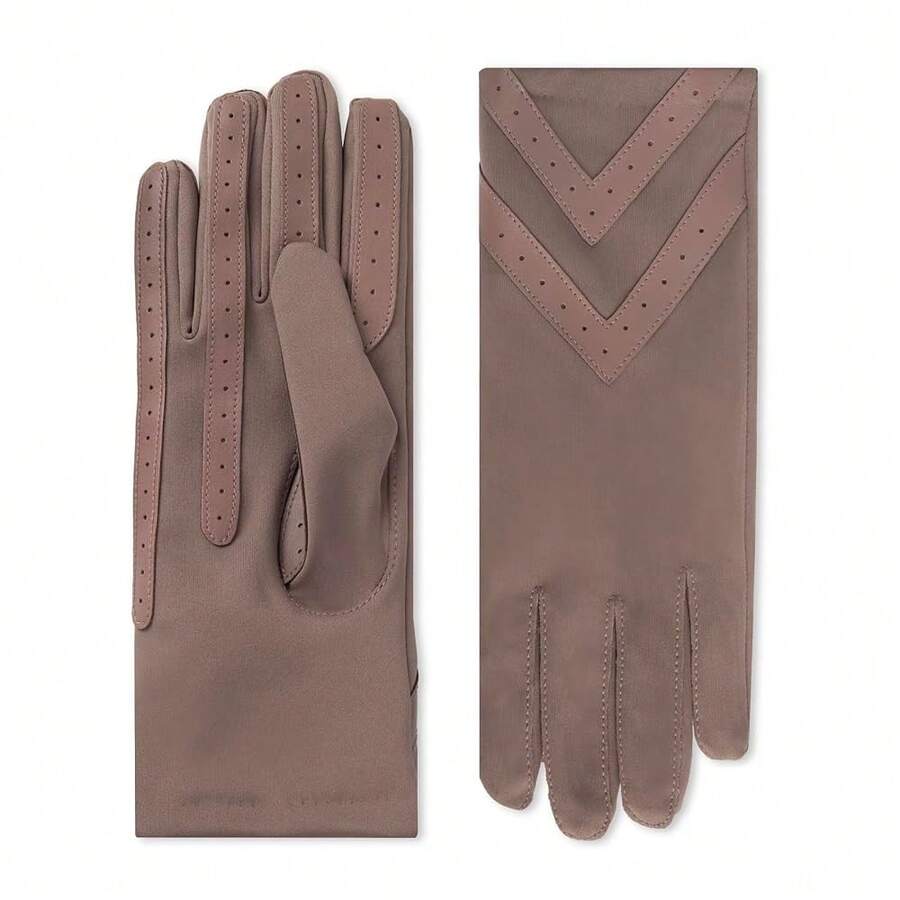 Womens Spandex Touchscreen Cold Weather Gloves With Warm Fleece Lining And Details - DeepTaupe - View 1