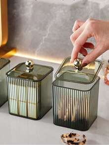 1pc Luxury Cotton Swab Storage Box, Small Makeup Pad Holder, Toothpick & Lipstick Cosmetic Desktop Organizer - Multicolor - View 10