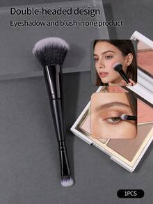 1PC Double-Ended Blush & Eyeshadow Brush Soft Fluffy Easy Blending For A Natural Look Daily Makeup - Black - View 4