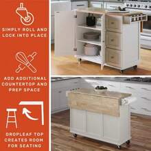 Carrito Auxiliar De Almacenamiento Cocina Carrito Organizador Con Ruedas - Blanco - Ver 6