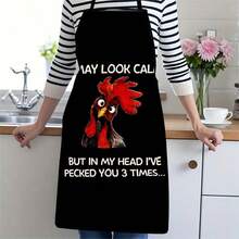 1PC Creative Funny Food Print Apron Crab Meat Dim Sum Pattern Kitchen Apron Black Background Humorous Text Apron Restaurant Home Cooking Apron - C - View 15