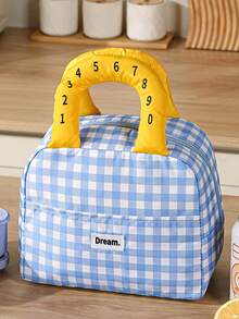 Color Block Plaid Insulated Lunch Box, Portable Thermal Bag, Essential For Students And Office Workers, Commuter Insulated Lunch Tote, Ice Pack, Large Capacity Handheld Student Portable Lunch Bag - Multicolor - View 10