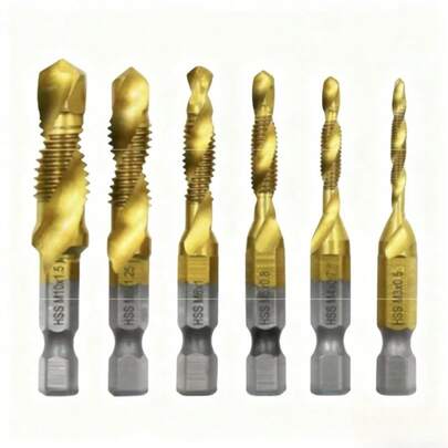 6-Piece Zirconium Vanadium Drill And Tap Set With Chamfering And Deburring Functions, Metric Sizes From M3 To M10, Equipped With 1/ 4inch Hex Shank, Perfect As Christmas And Thanksgiving Gifts, As Well As Home And Decoration Tools