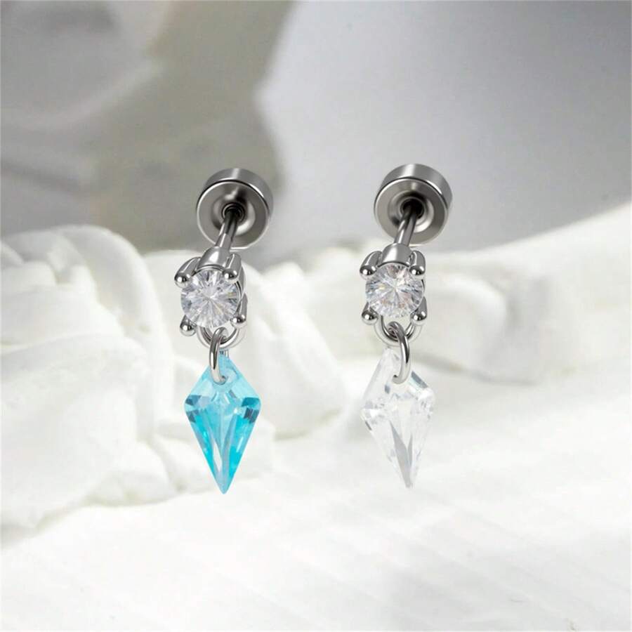 1pc New Retro Elegant Geometric Kite Zirconia Pendant Titanium Steel Cartilage Earring Stud - Multicolor - View 1