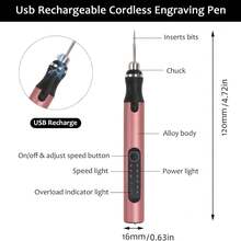 USB Rechargeable Cordless Engraving Machine Portable DIY Rotary Engraver For Jewelry Wood Glass Stone Carving With Comfortable Grip & High Efficiency - Silver - View 9