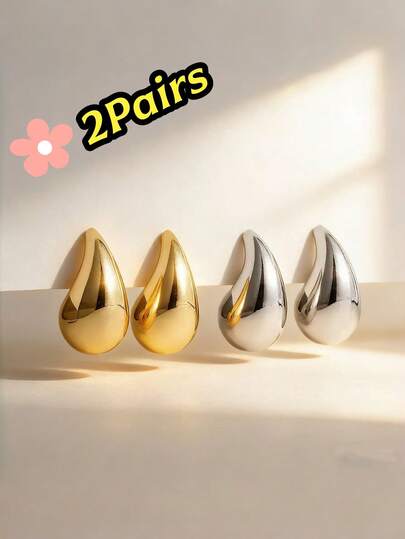 2 Pairs Teardrop Pendant Minimalist Versatile Suitable For Women's Daily Wear And Gifts