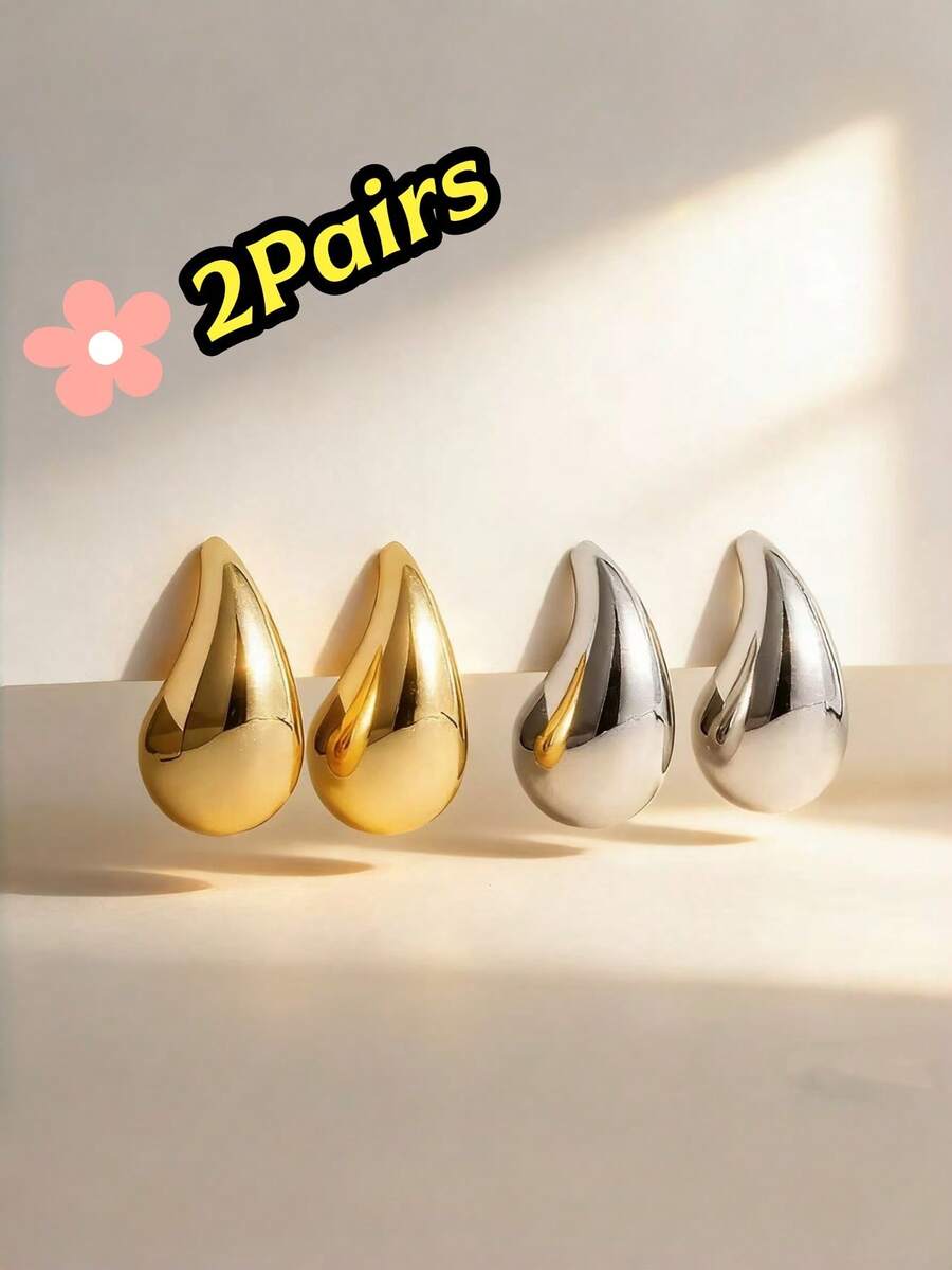 2对水滴形吊坠，简约百搭，适合女性日常佩戴和作为礼物 - 彩色 - 查看 1