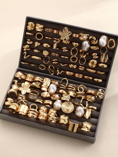 7/12/27pcs Women's Vintage Fashion Elegant Gold-Tone Ring Set, Includes Leaf, Heart, Snake, Butterfly, Square Rings, Suitable For Daily Wear, Parties, Weddings, Stackable Rings, Great Gift For Her