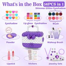 56-Piece Girls' Makeup Set, Washable Realistic Makeup Set, Princess Jewelry Toy Set-Perfect As A Birthday Or Christmas Gift For Children Ages 3 And Up - Purple - View 3