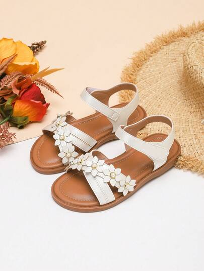 1 Pair Sweet Floral Girl's Beach Sandals, Suitable For Spring/Summer