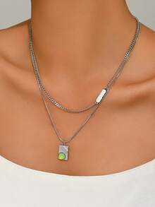 1pc Double-Layer Cubic Zirconia Necklace, Fashionable Niche Design Hiphop Elegant Choker Jewelry, Suitable For Women's Daily And Date Wear - Necklace - View 1