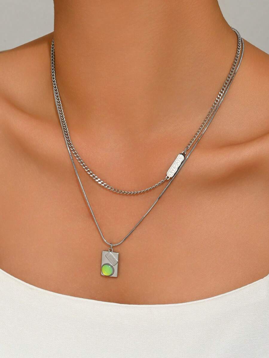 1pc Double-Layer Cubic Zirconia Necklace, Fashionable Niche Design Hiphop Elegant Choker Jewelry, Suitable For Women's Daily And Date Wear - Necklace - View 1