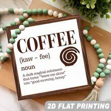 2D Flat 1pc, Coffee (Kaw Fee) Noun A Dark Magical Substance That Turns "Leave Me Alone" Into "Good Morning, Honey" Wooden Framed Sign Coffee Lover Theme Wall Hanging Vintage Wall Decor For Kitchen, Office, Home, Decorative Signs & Plaques 8x8 Inch - 彩色 - 查看 5