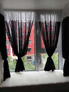 1 chiếc rèm ren trắng trang trí phía trên cửa sổ, không cần khoan, thích hợp cho nhà bếp, phòng ngủ, bệ cửa sổ, rèm voan kiểu công chúa (không bao gồm dây buộc) - Nhiều màu - Xem 6