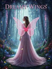 女士/女孩仙女翅膀，闪亮蝴蝶翅膀服装，透明天使翅膀，适合万圣节、角色扮演、生日派对、音乐节服装、装饰配饰 - 粉色 - 查看 6