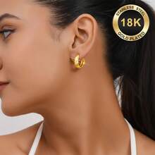 High-Quality Stainless Steel Women Hoop Earrings,18K Gold Plated Anti-Wear Anti-Fade,Hypoallergenic 316L Ear Post,Elegant Charming Fashionable Designer Simple Classic Style Unisex Jewelry Earrings For Daily Festival Vacation Parties - Gold - View 3