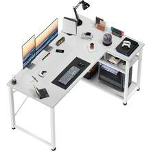 Gunji 110cm L-Shaped Desk, Reversible Corner PC Workstation With Shelves & Hooks For Home Office & Bedroom - Xám - Xem 6