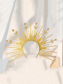 Sun Crown - Moon Star - Greek Goddess Golden Halo Headband, Crown Headpiece, Mary Headpiece, Renaissance Festival Wedding Role-Playing Accessories - Multicolor - View 5