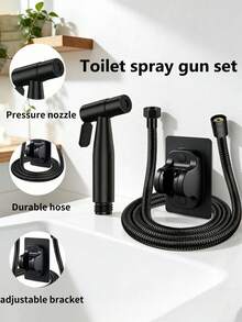 3pcs Stainless Steel Bidet Sprayer Set - Includes Hand Held Shower Head, Extension Hose And Wall Mount Bracket. Easy Installation Without Drilling. Suitable For Bathroom Toilet, Shower, Bathtub, Kitchen Sink, Hotel Washroom And More. Meets Personal Hygiene Needs, Convenient For Washing Clothes And Bedding. Also Applicable For Household Cleaning, Gardening And Pet Washing. An Ideal Bathroom Storage Solution. Designed Specifically For Homemakers, You'll Love It! - 3pcs Set - View 2