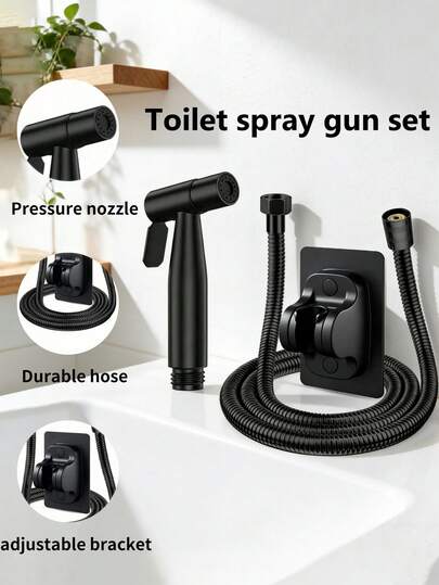 3 قطع طقم دش بيديه من الفولاذ المقاوم للصدأ - يشمل رأس دش محمول باليد وخرطوم تمديد وحامل جداري. تركيب سهل بدون حفر. مناسب لحمام المرحاض ومنطقة الاستحمام والحوض والمطبخ والحمامات الفندقية وغيرها.