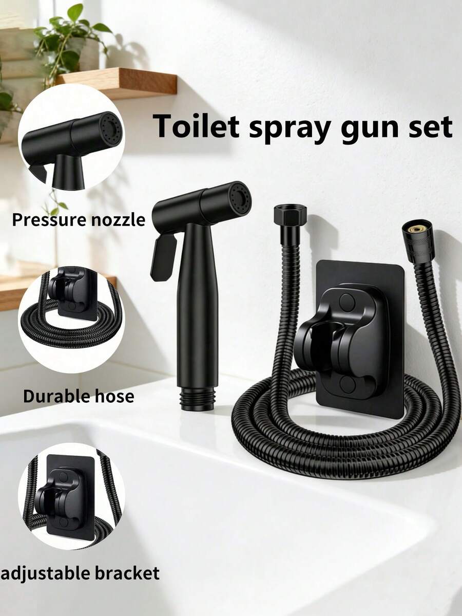 3pcs Stainless Steel Bidet Sprayer Set - Includes Hand Held Shower Head, Extension Hose And Wall Mount Bracket. Easy Installation Without Drilling. Suitable For Bathroom Toilet, Shower, Bathtub, Kitchen Sink, Hotel Washroom And More. Meets Personal Hygiene Needs, Convenient For Washing Clothes And Bedding. Also Applicable For Household Cleaning, Gardening And Pet Washing. An Ideal Bathroom Storage Solution. Designed Specifically For Homemakers, You'll Love It!