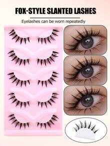 5 Pairs Cartoon Pointed Tail False Eyelashes, Natural & Delicate One-Piece Doll Big Eyes Thick Handmade Realistic Eyelashes, Soft & Lightweight, Essential For Dates & Travels - Spiky Manga Lashes - View 2