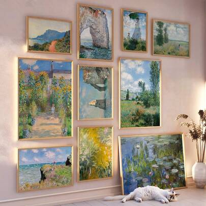 1/10件套欧式画廊墙饰套装，海岸农舍风格墙面艺术，乡村风情版画套装，印象派艺术印刷品，帆布艺术墙画，房间海报，家居装饰，房间装饰项目，卧室，厨房，客厅，走廊装饰，可选画框