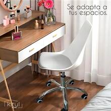 Silla Eames Ruedas Escritorio Ajustable Ergonómica Moderna Color Blanco Material Del Tapizado Cuero Sintético - Blanco - Ver 8
