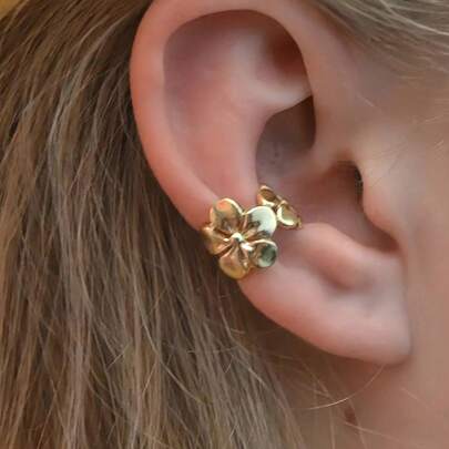 1pc/1pair Flower Earrings With High-End Feel Without Ear Holes And Ear Bone Clips, 18k Gold-Plated Stainless Steel Ear Clips For Women With High-End And Fashionable Temperament, 304 Stainless Steel Ear Clips With Simple And High-End Feel, Style Personalized Accessories, Holiday Gifts/Versatile Design For Daily Matching, Suitable For Girlfriends And Wives, Suitable For Daily Gatherings And Parties