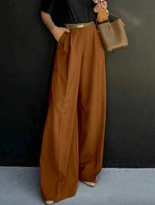 Straight-Leg, Wide-Legged Suit Trousers. Floor-Length. - Cocoa - View 2