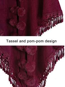 （不含别针）1件装女士春夏仿兔毛绒球蕾丝三角披肩，轻盈透气针织斗篷披肩，通勤百搭，理想的情人节礼物 - 紅色 - 查看 6