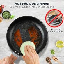 Sartenes Antiadherente 3 Piezas Sartenes de 22cm/ 26cm/ 30cm con Revestimiento Antiadherente Sartenes de Aluminio Multifuncionales para Estufas Estufas de Inducción y Gas Lavavajillas Sin PFOA-025 - Negro1 - Ver 7