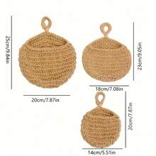 3pcs Bohemian Handwoven Hanging Baskets Set - Rustic Wall Mounted Storage And Decor Mesh Racks With Artistic Design, Multipurpose, Small Items, Natural Beige Fabric, Perfect Ideal Home Decor, Racks, Wall Art, Farmhouse Style, Durable Mesh, Decor Baskets, Hanging Baskets, Decor Baskets, Fruit Baskets, Wall Fruit Baskets - Multicolor - View 4