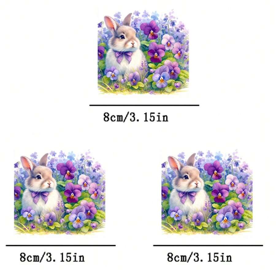 3pcs Rabbit In Floral Print Patches, Heat Transfer And Washable, Suitable For T-Shirts, Jeans, Sweaters, Handbags, Pillows, Cushions - 3PCS-s - View 1