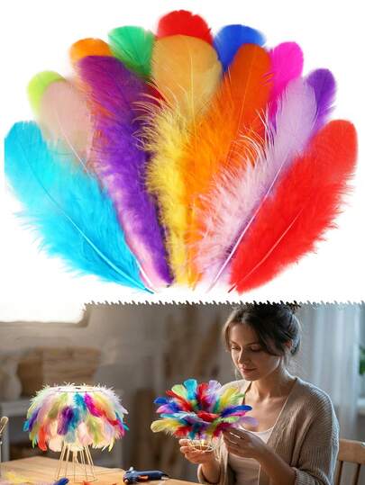 100/300 根/彩色羽毛 20 色工艺羽毛 3-5 英寸彩虹混搭风格 手工婚礼 DIY 装饰 天然羽毛