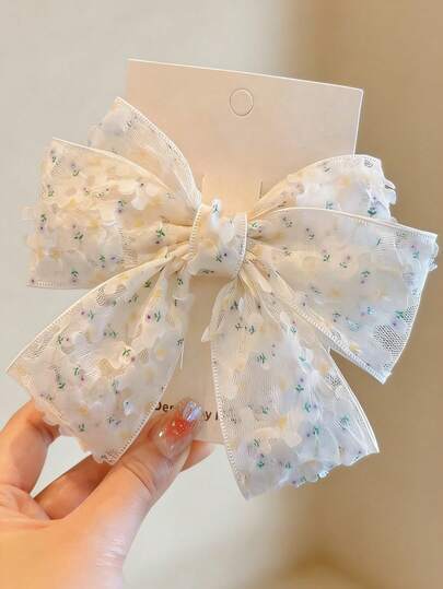 Pinza de pelo con lazo floral dulce para niñas, versátil y de moda para recogido medio, pasador de primavera