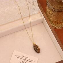 Freegrow 1件装立方氧化锆和天然石吊坠项链，不锈钢材质，适合女性日常佩戴 - 金色 - 查看 14