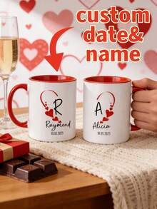 1pc Custom Valentine's Day Mug With Personalized Text, Perfect For Daily Use And Romantic Gifts - White - View 1