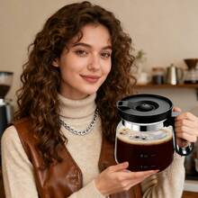 16 Oz Ounces Coffee Glass Pot Tea Cup Mug Collectible  (CoffeePot),With Spill Proof Lid Heatproof Glass Mug Large Capacity Ideal Gift For Coffee Lovers (1pcs) - 黑色瓶蓋 - 查看 2