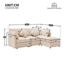 Sofa Bed Set - Beige + Chenille + 4 Seat - View 6