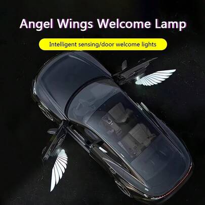 LED Door Projector Light, High Definition, Battery Powered, Angel Wing Design Decorative Ambient Light, Carbon Fiber Decor, Suitable For All Car Doors