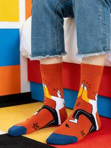 1/5 Pairs Unisex Cartoon Skateboard, Bicycle, Racing Car Graphic, Letter, Mountain Print Artistic Design Combed Cotton Crew Socks, Suitable For Travel, Home, Office, Holiday Gifts - Multicolor - View 8