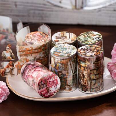 1 rollo de 2m de cinta decorativa impermeable de PET con el diseño "Lectura de fin de semana", adecuada para fundas de teléfono, embalaje, monopatín, equipaje, almacenamiento, manualidades de scrapbooking