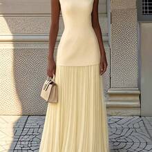 European And American Women's Solid Color Sleeveless Knitted Vest + Knitted Skirt Set Two-Piece Set  Spring Outfits For Women Summer Outfits Date Night Women Outfit Valentines Day Outfit Party Outfits For Women Spring Outfits Spring Outfits Conjunto De Dos Piezas Mujer Elegante - 黃色 - 查看 1