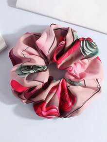 3pcs/Set Tropical Plant 3D Print Hair Scrunchies, French Bougainvillea Floral Hair Ties, Ponytail Holders - Multicolor - View 7