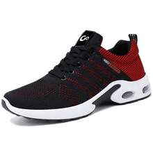 Men's All Seasons Red Sneakers :Men's Breathable Non-Slip Sports Shoes With Air Cushion Technology,Men's Light Weight Running Sneakers, Breathable Lace Up Low Top Walking Trainers, Comfortable And Fashion Tennis Gym Shoes, Hiking&Outdoor Sports Shoes. - 紅色 - 查看 2